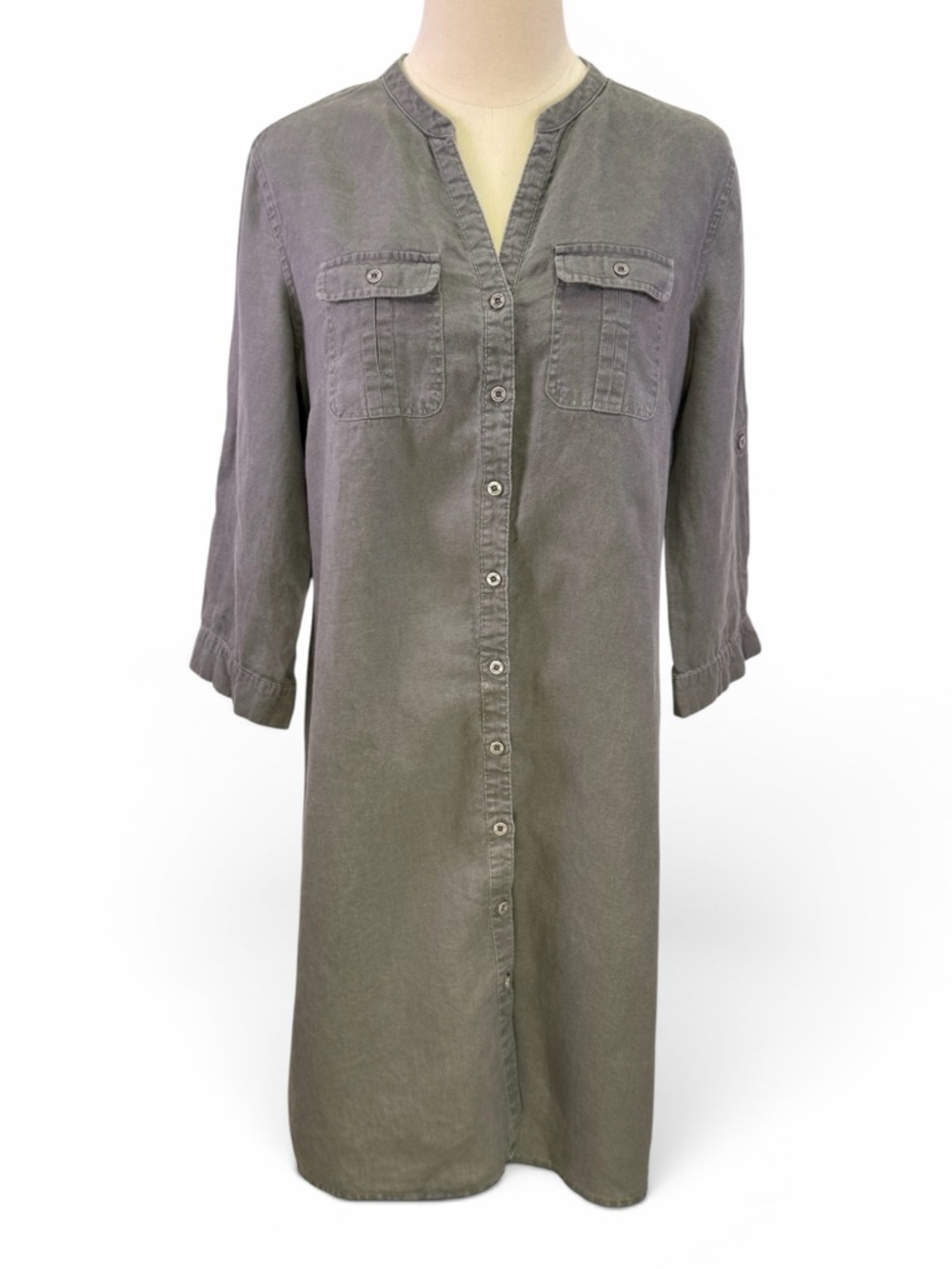 Malvin Women's Grey Linen Button Down Tunic Shirt Dress Size M/8
